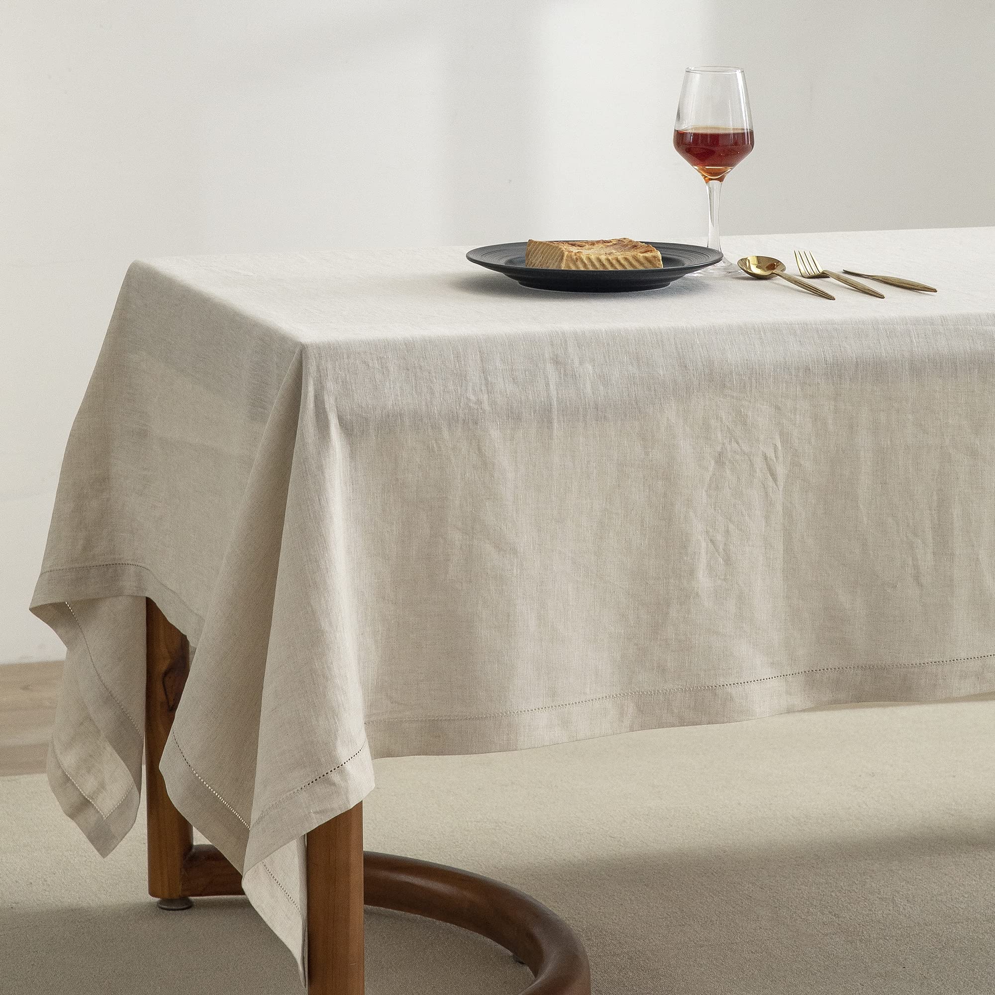 EVERLY Pure Linen Hemstitch Tablecloth,100% Stonewashed French Linen tablecloths for Kitchen Dining Rectangle Tables,60x108Inch Machine Washable Christmas Thanksgiving Organic Tablecloth-Natural Linen