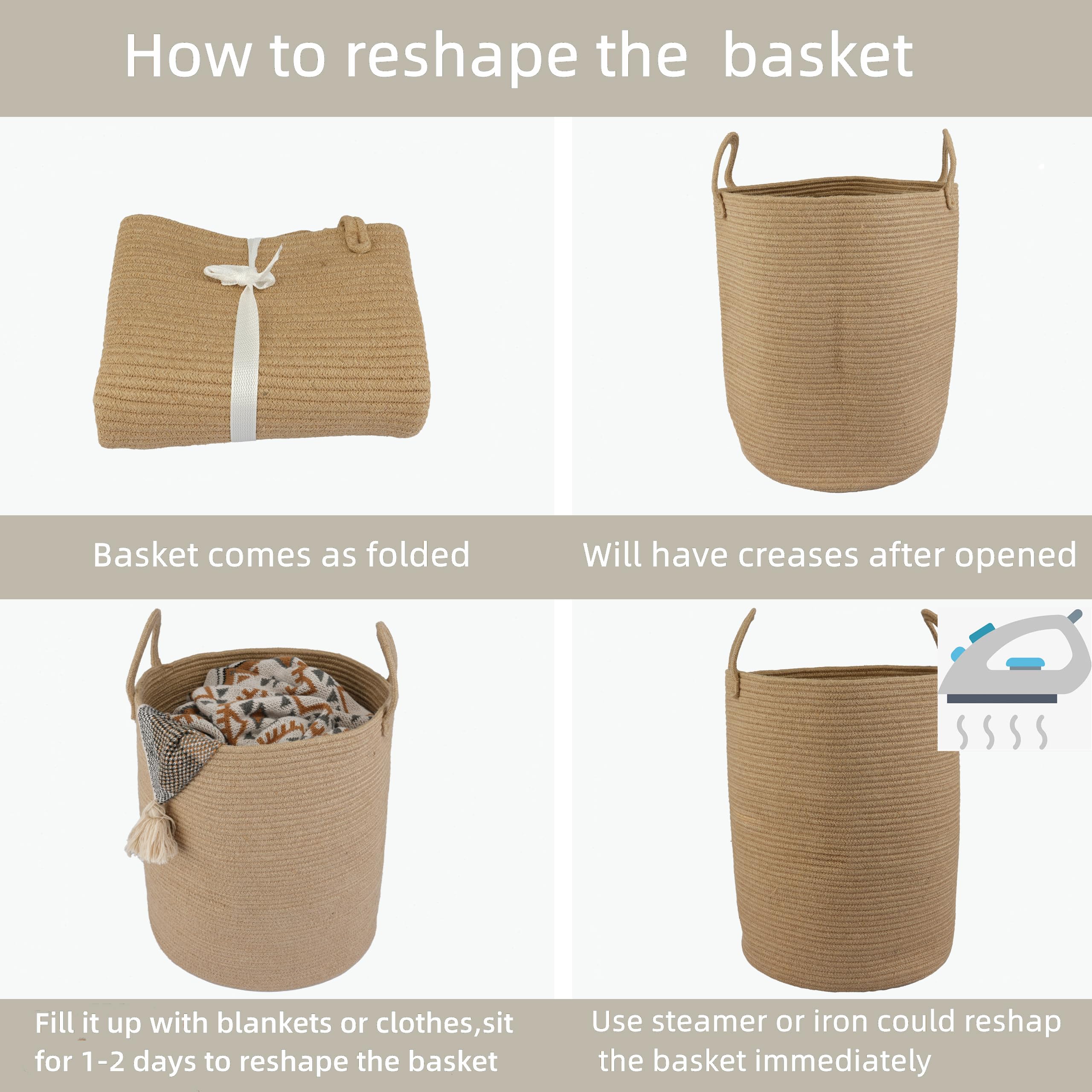 XUANGUO Cotton Rope Laundry Basket Hamper for Clothes Woven Storage Basket for Living Room Bedroom Boho Tall Rope Baskets for Blanket Toys Pillow Towels Baby Nursery Hamper Bin Large jute
