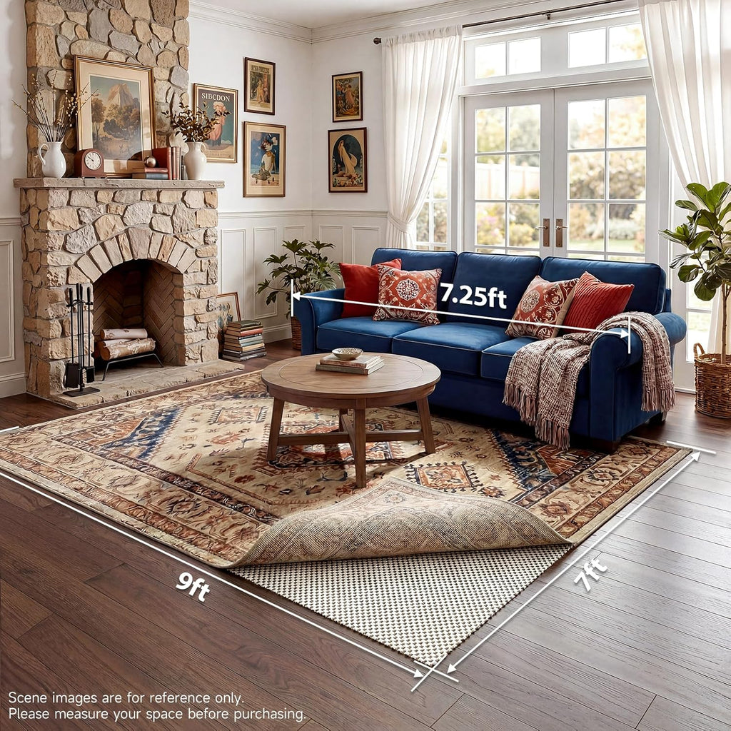 Veken Non-Slip Rug Pad Gripper - 7x9 Ft Thick Anti-Skid Mat for Hardwood & Tile Floors