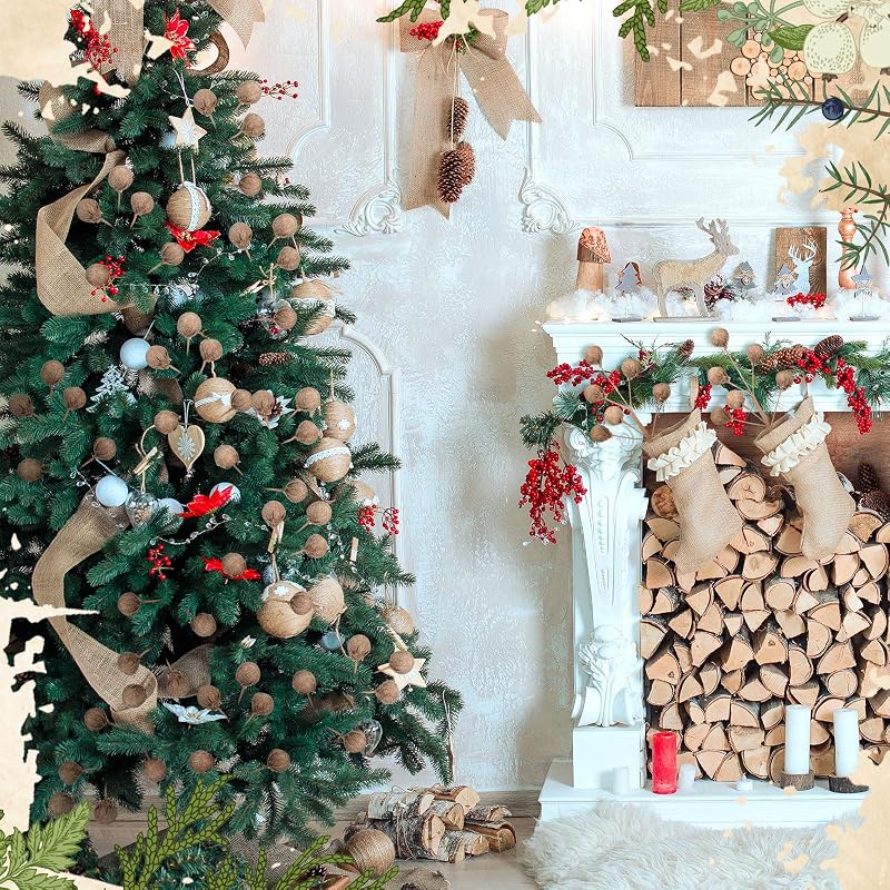 Burlap Christmas Tree Picks – 6 Rustic Farmhouse Ornaments 11.8in