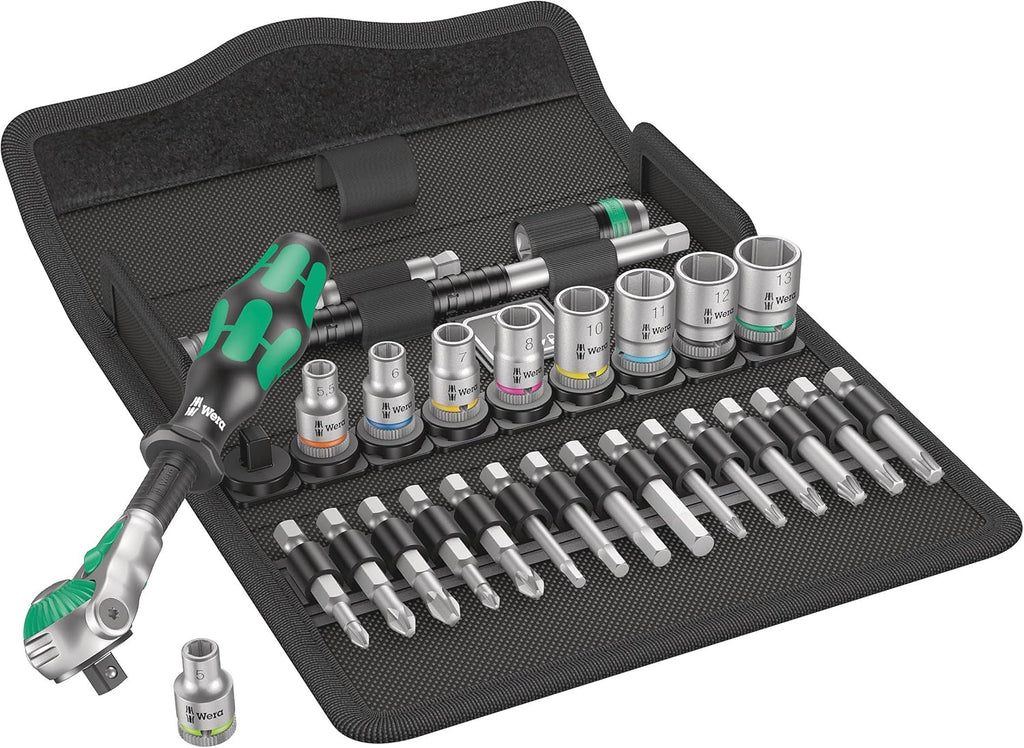Wera 8100 SA 6 Zyklop Metric Speed Ratchet Set - 28 Piece, 1/4" Drive for Efficient Fastening