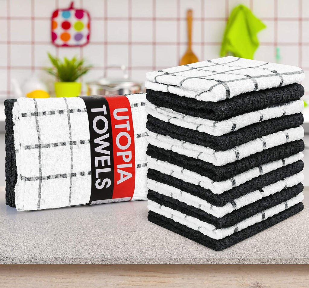 Utopia Towels - Super Soft 100% Cotton Kitchen Towels Set | 12 Pack, 15 x 25 Inches, Black