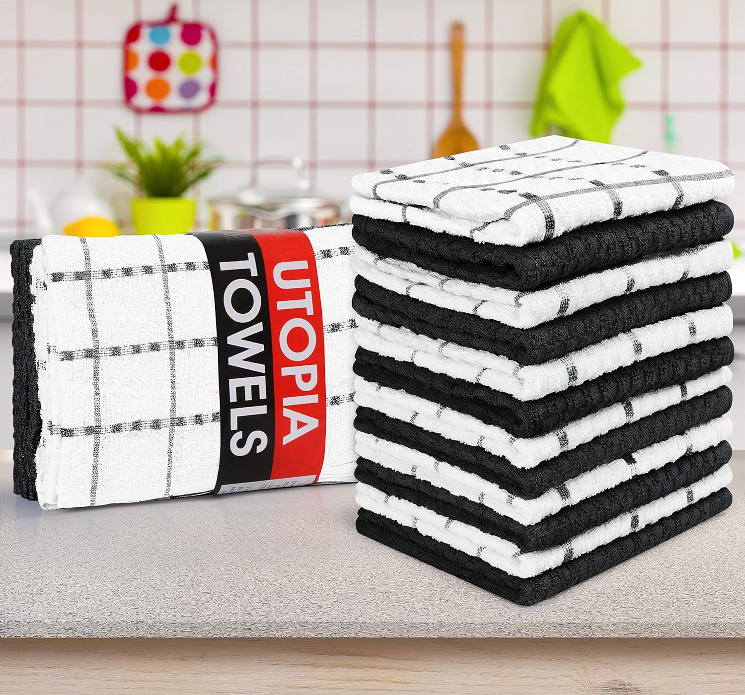 Utopia Towels - Super Soft 100% Cotton Kitchen Towels Set | 12 Pack, 15 x 25 Inches, Black