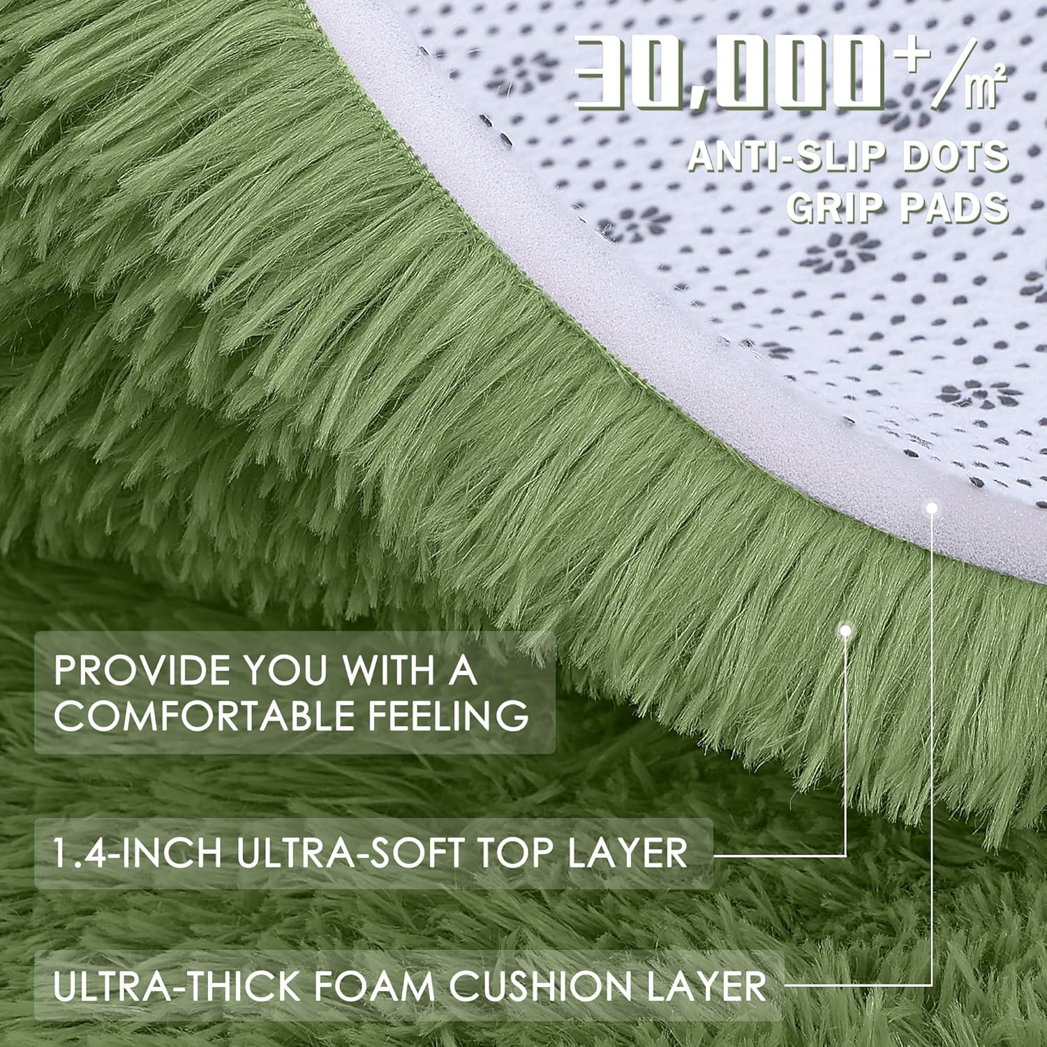 OLANLY Green Round Area Rug - Soft & Fluffy 5 ft Machine Washable Carpet for Bedroom & Living Room Decor