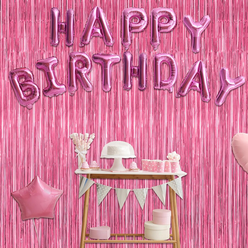 Pink Party Decorations by [Brand Name] - 2 Pack Metallic Tinsel Backdrop Curtains | 3.28 FT x 7.05 FT