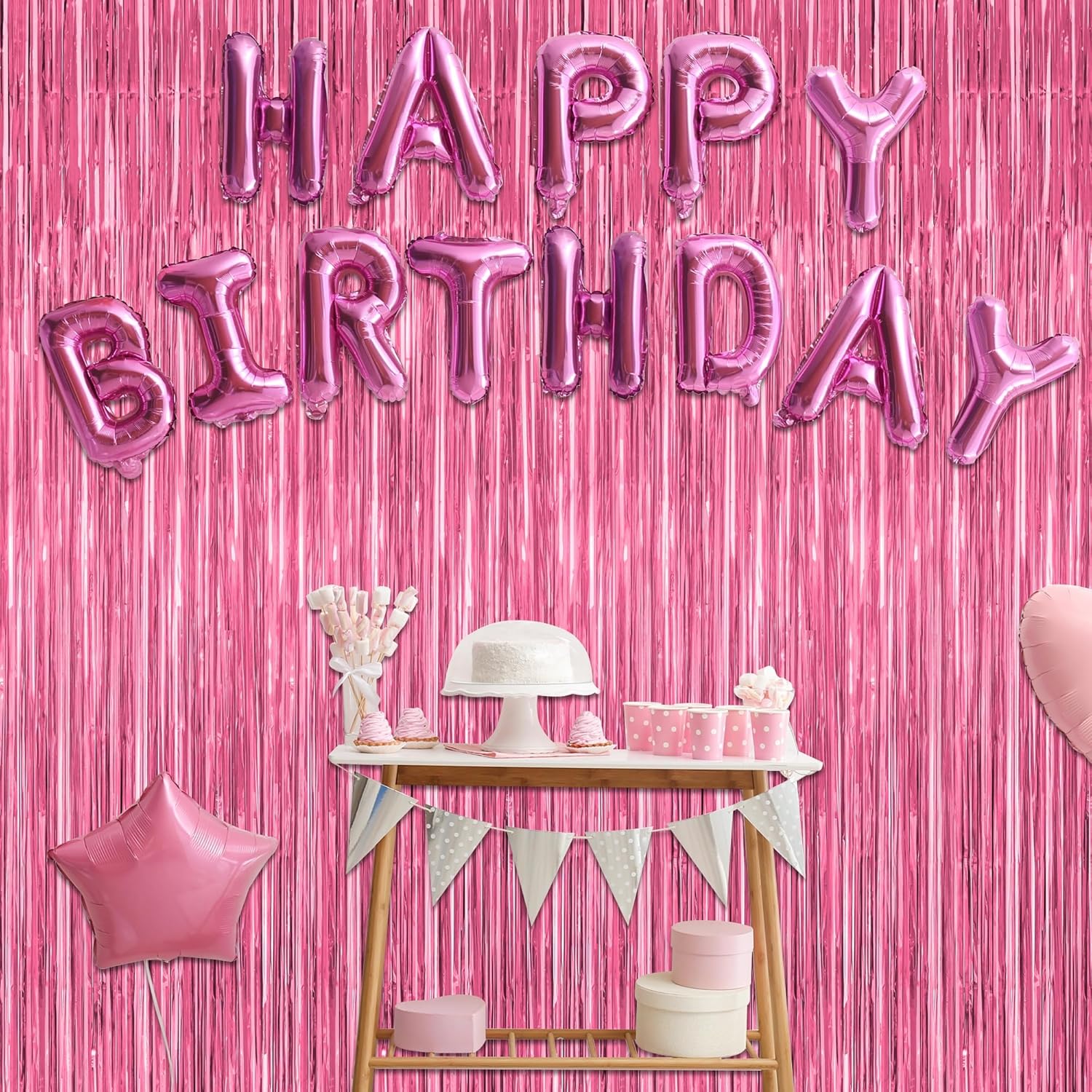 Pink Party Decorations by [Brand Name] - 2 Pack Metallic Tinsel Backdrop Curtains | 3.28 FT x 7.05 FT