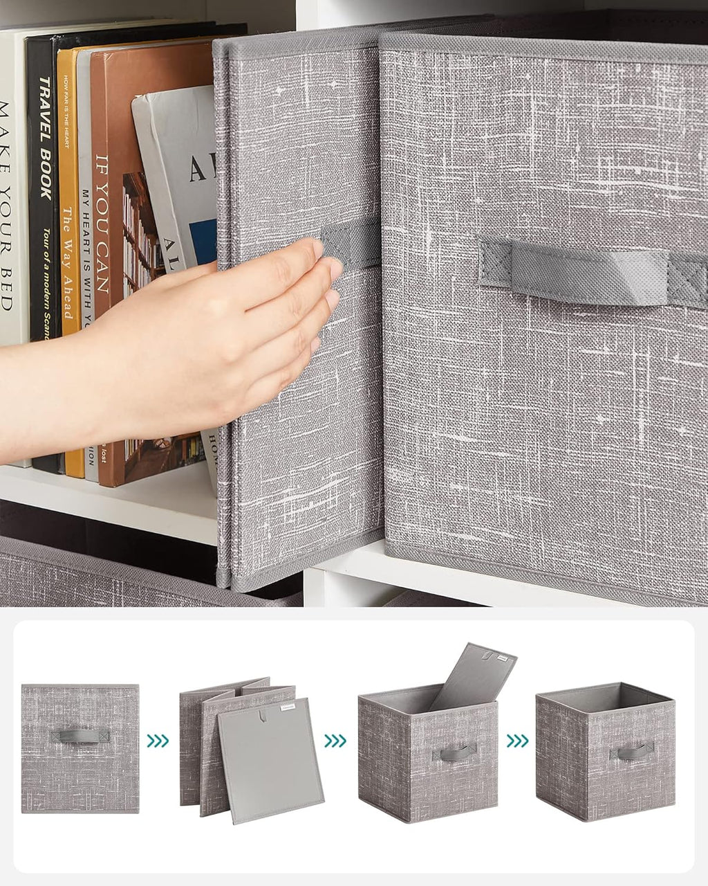 SONGMICS Storage Cubes - 11-Inch Foldable Non-Woven Fabric Bins with Double Handles | Set of 6 in Taupe