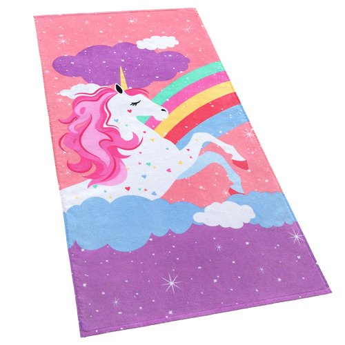 Softerry Rainbow Unicorn Velour Beach Towel for Kids 28in x 55in 100% Cotton (1 Towel 28" x 55", Pink)