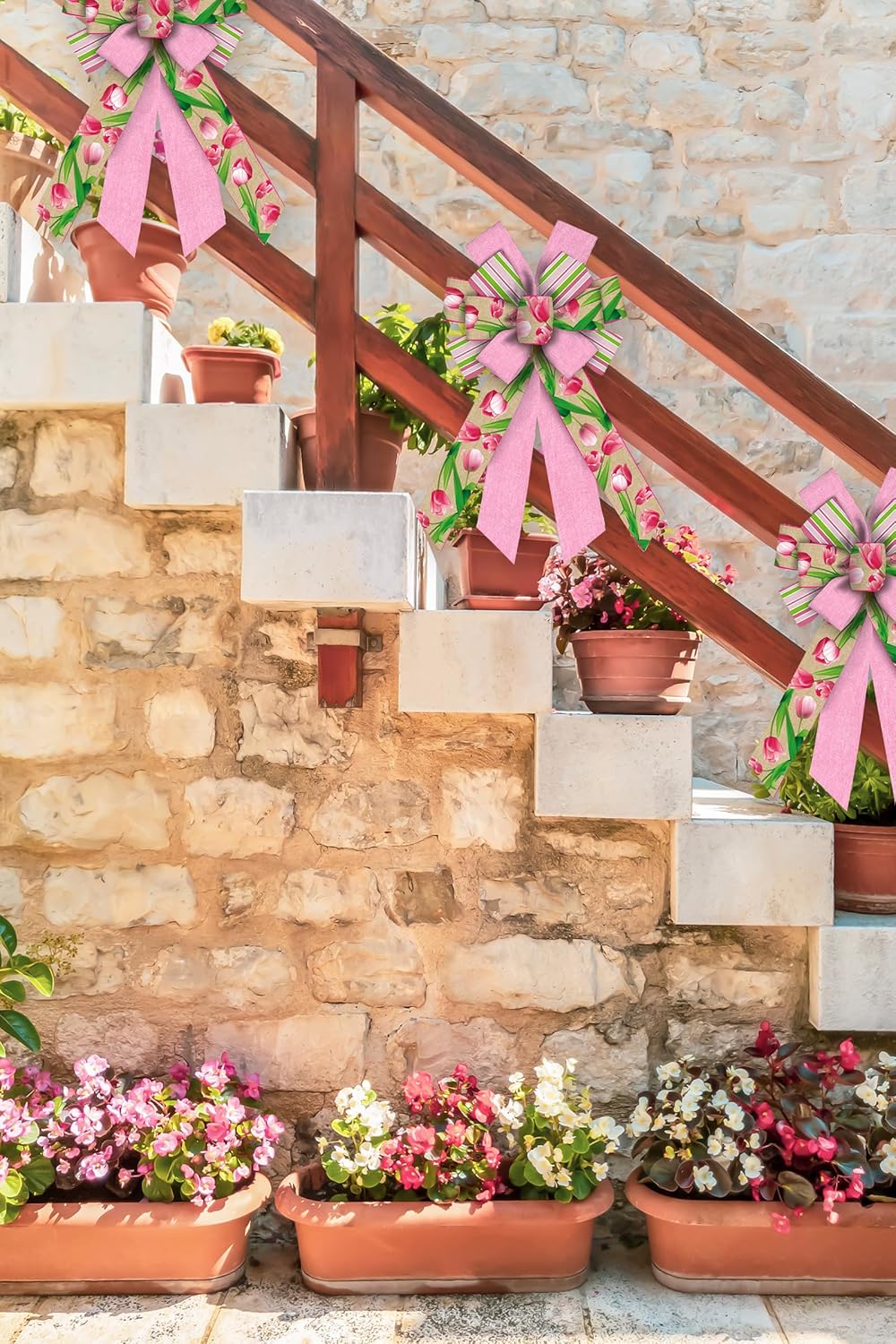 ALIBBON Large Spring Bows - Pink Tulip Wreath Bows for Front Door Decor | Indoor & Outdoor Burlap Design
