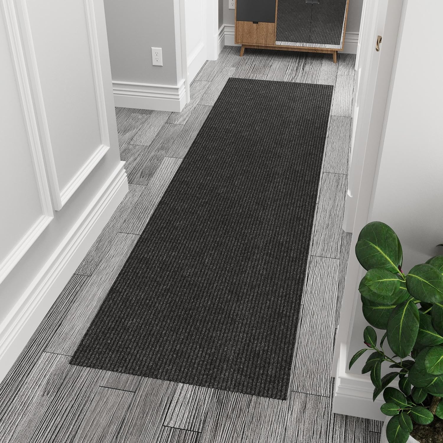Ottomanson Hallway Runner Rug - Durable Non-Slip Mat for Indoor & Outdoor Use | 2' x 6' Black Carpet