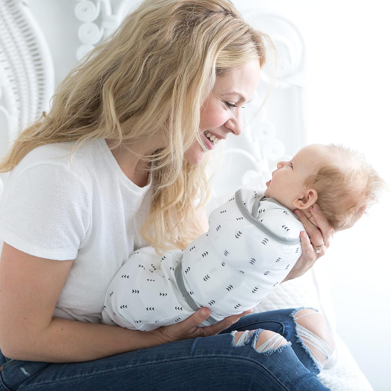 SwaddleDesigns 6-Way Omni Swaddle Sack - Arms Up Design for Newborns | Improves Sleep, Oatmeal, Small (0-3 Months)