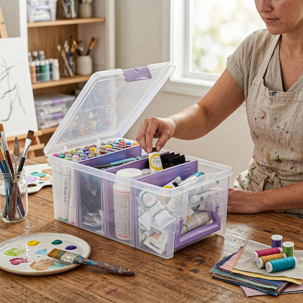 ArtBin Semi Satchel Craft Organizer - Clear Portable Storage Case with 3 Dividers for Supplies