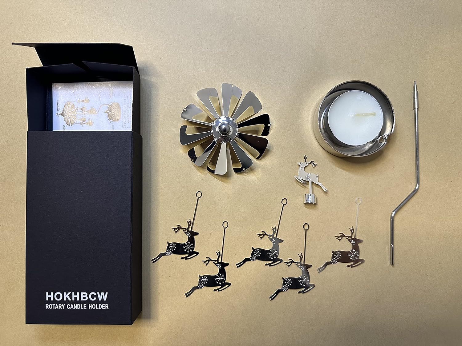 Skiennix Rotary Candle Holder - Spinning Metal Design | Small Christmas Elk Gift