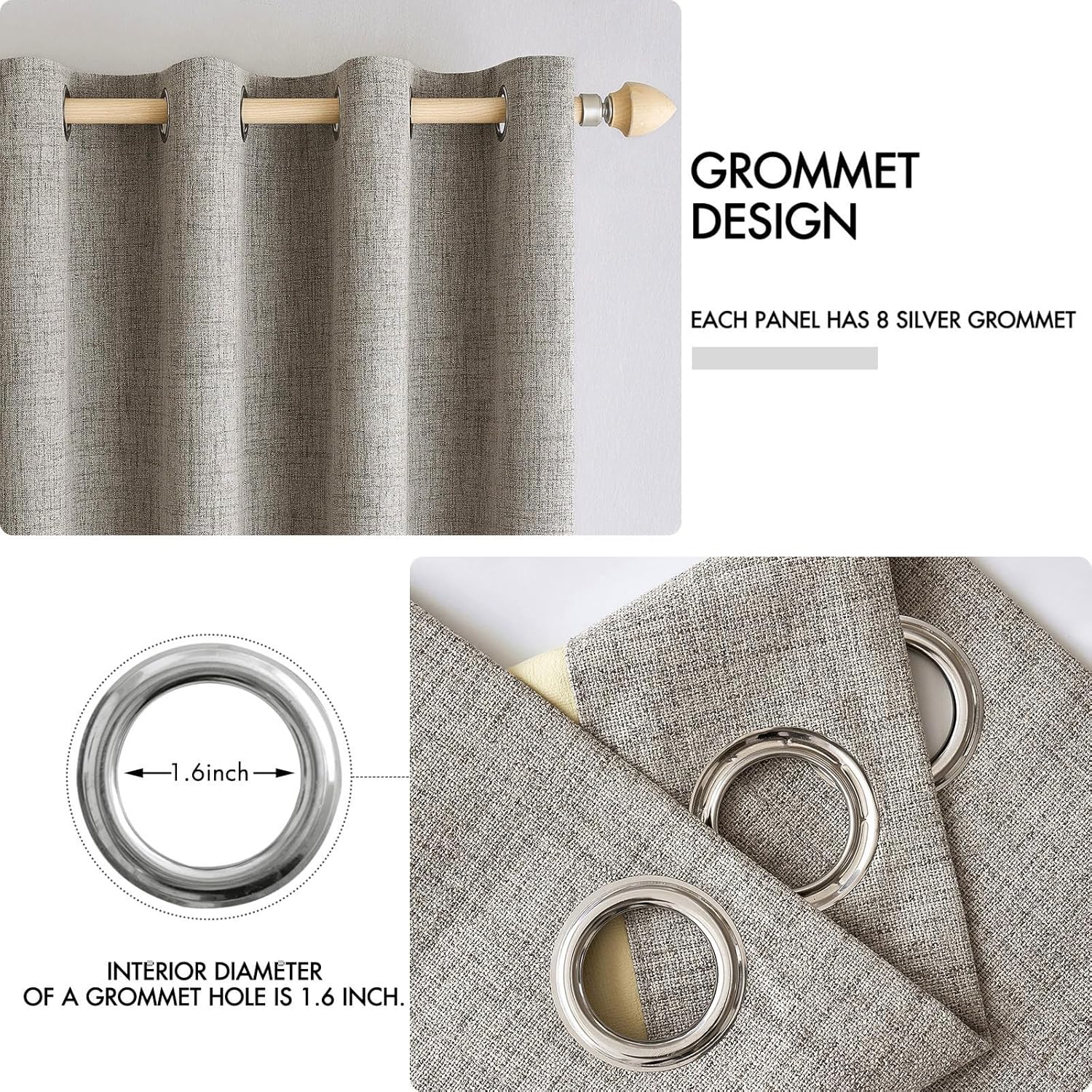 MIULEE Linen Curtains - 100% Blackout Thermal Insulated Drapes | Greige, 52x84 Inch (2 Panels)