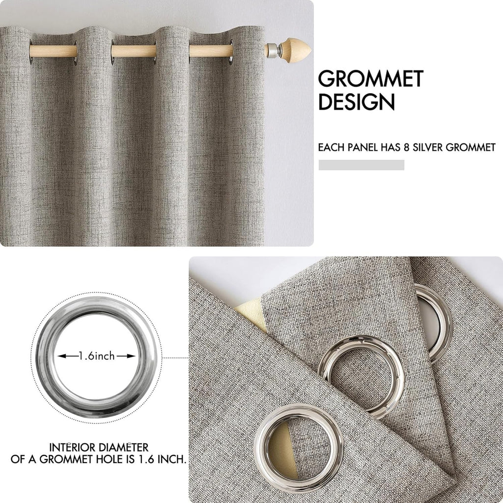 MIULEE Blackout Linen Curtains - 100% Thermal Insulated Greige Drapes | Room Darkening 52x72 Inch (2 Panels)