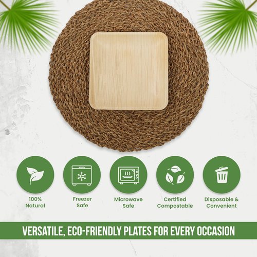 Palm Leaf Plates 6 Inch (100 Pack), Square Bamboo Plates Disposable, Eco-Friendly, Biodegradable & Compostable Bamboo Appetizer Plates, Perfect Dinnerware for Desserts, Snacks, Parties & Events