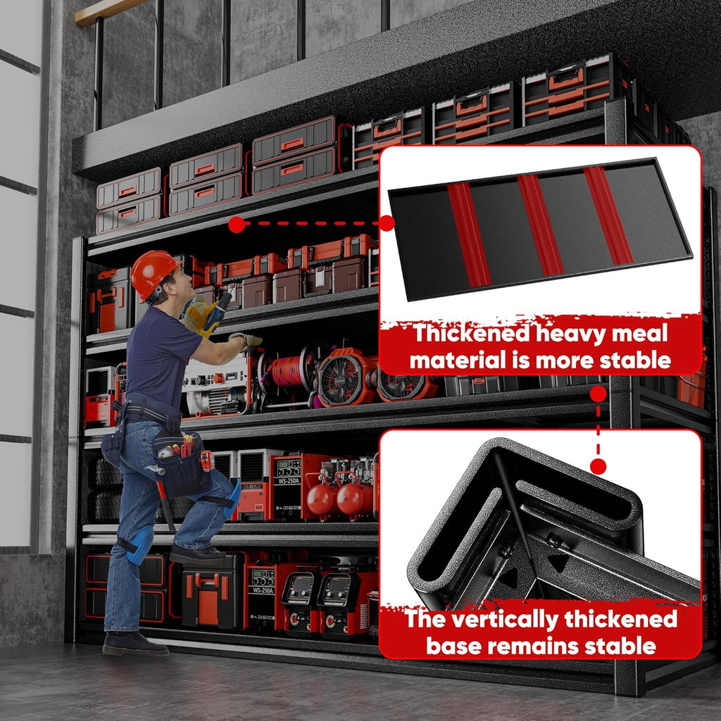POKIPO Heavy Duty Garage Shelving - 5 Tier Utility Shelf Units, Adjustable Metal Storage Rack | 72"H x 47.2"W x 23.6"D, 3500LBS Capacity