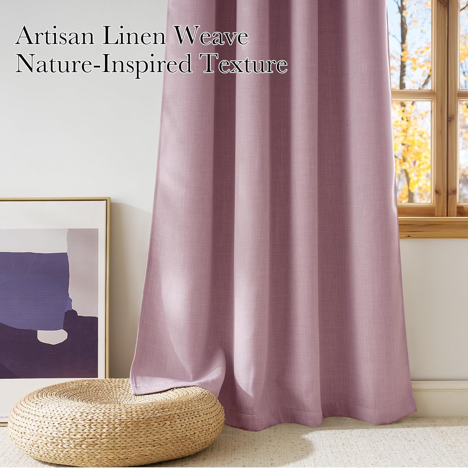NICETOWN Pink Blackout Curtains - 63-Inch Faux Linen Privacy Panels for Modern Farmhouse Decor | 2 Panels, Easy Care