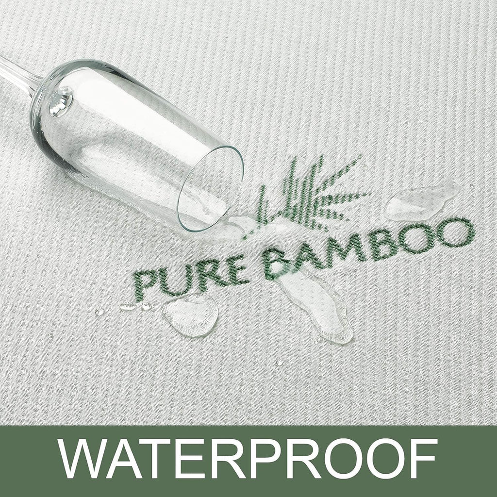PURE BAMBOO Queen Mattress Protector - Waterproof & Breathable Viscose Cover, Noiseless & Stain-Resistant