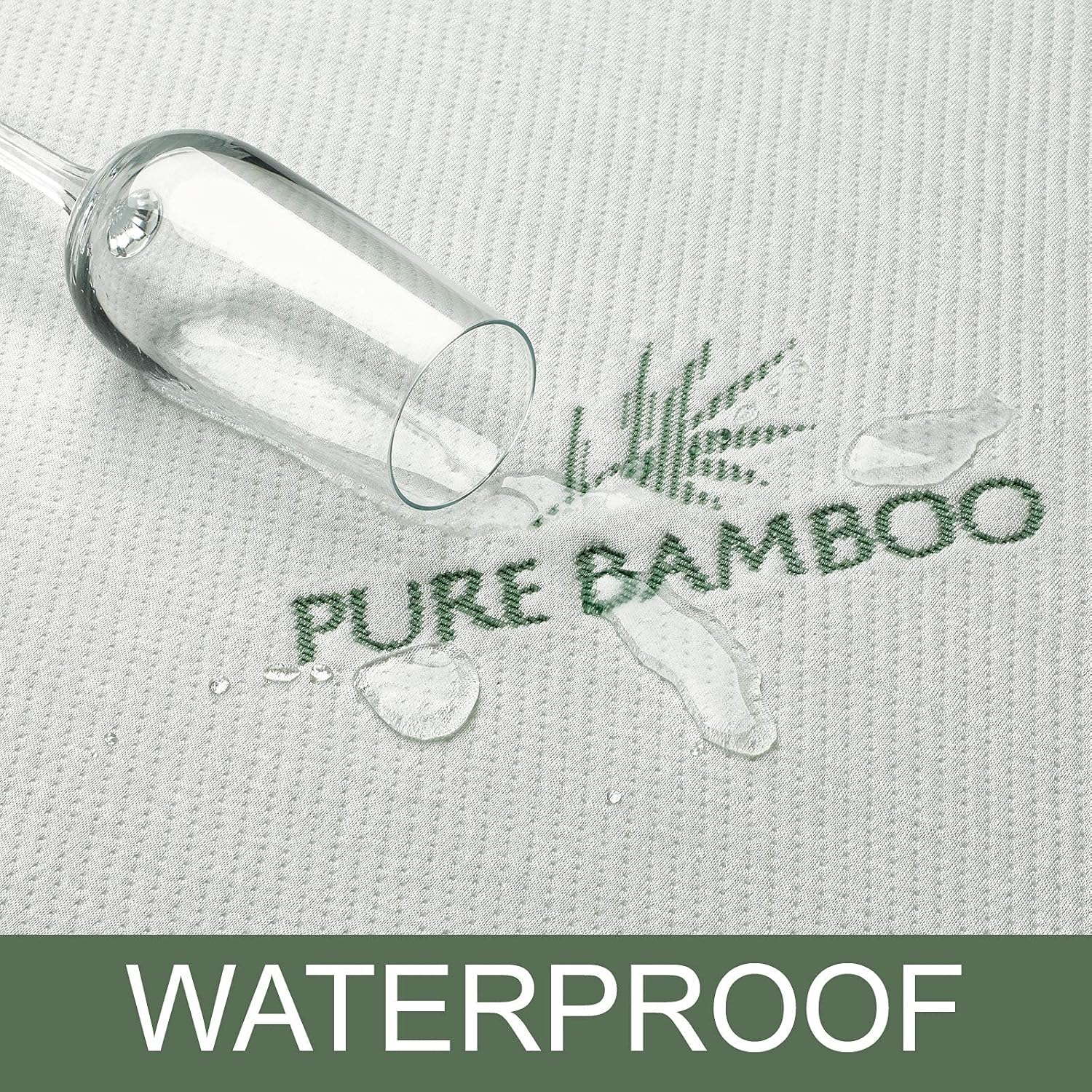 PURE BAMBOO Queen Mattress Protector - Waterproof & Breathable Viscose Cover, Noiseless & Stain-Resistant