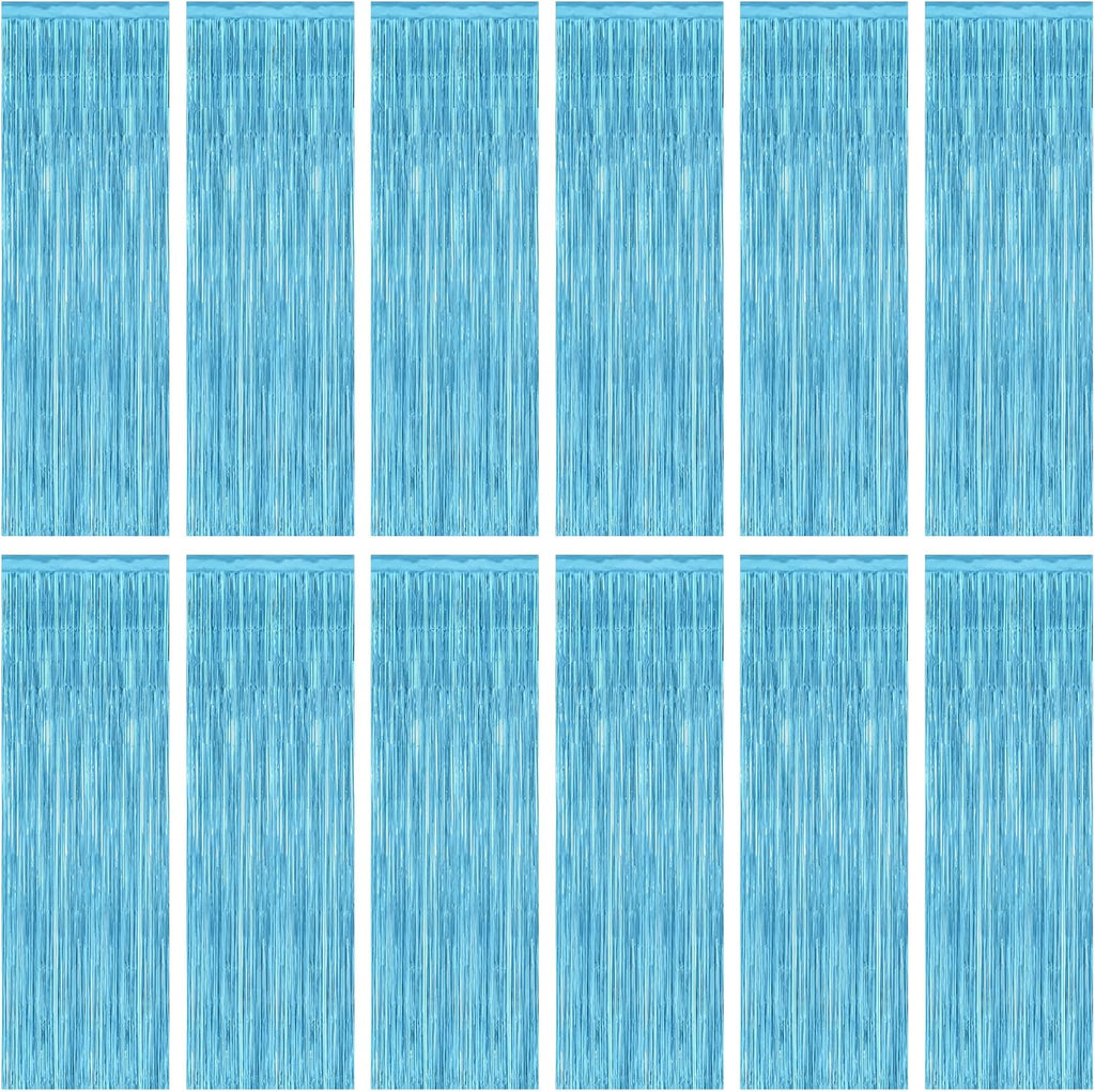 Skiennix Sky Blue Curtains - 12 Pack Metallic Party Streamers | 3.28 FT x 7.05 FT Winter Wonderland Backdrop