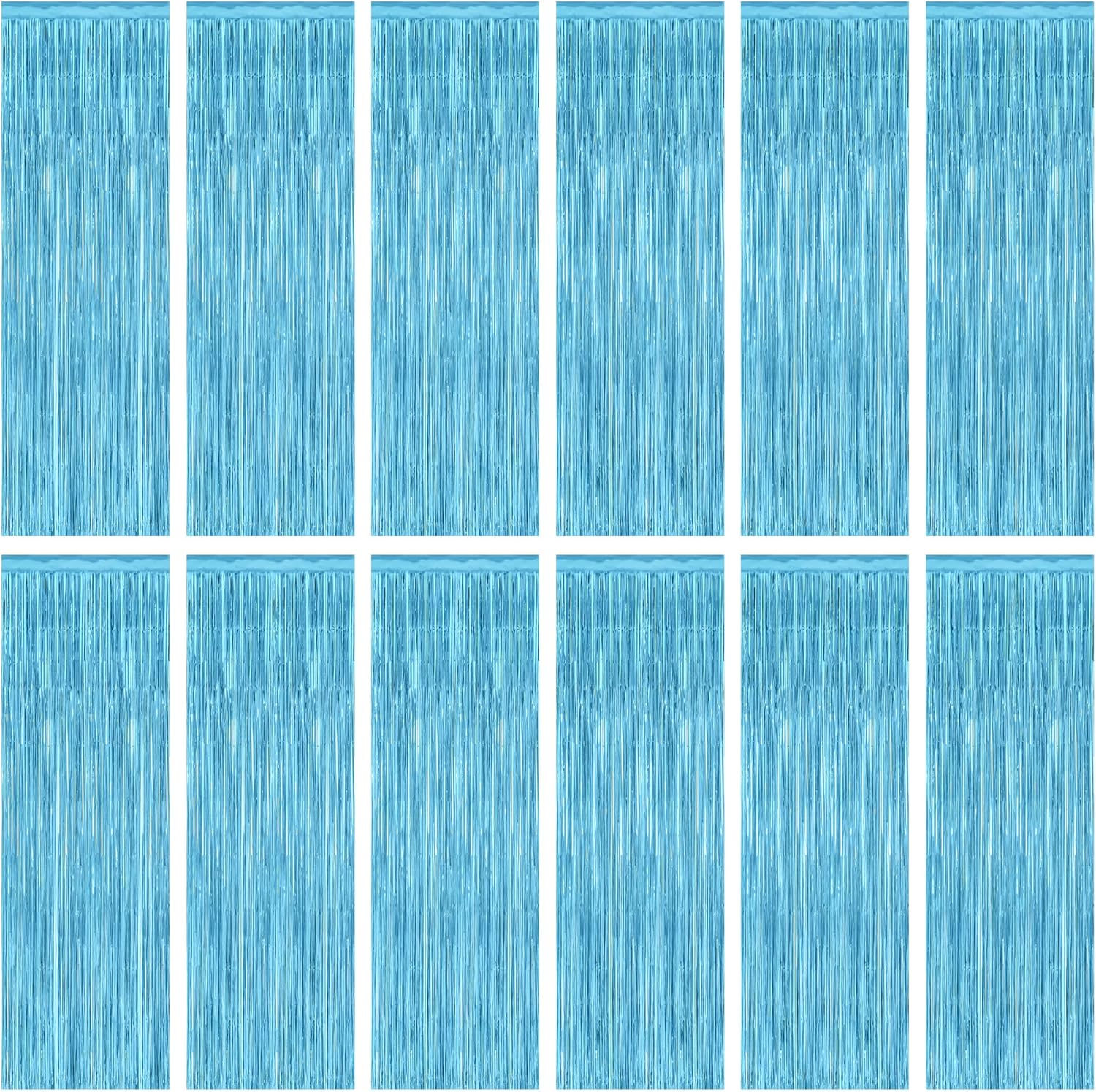 Skiennix Sky Blue Curtains - 12 Pack Metallic Party Streamers | 3.28 FT x 7.05 FT Winter Wonderland Backdrop