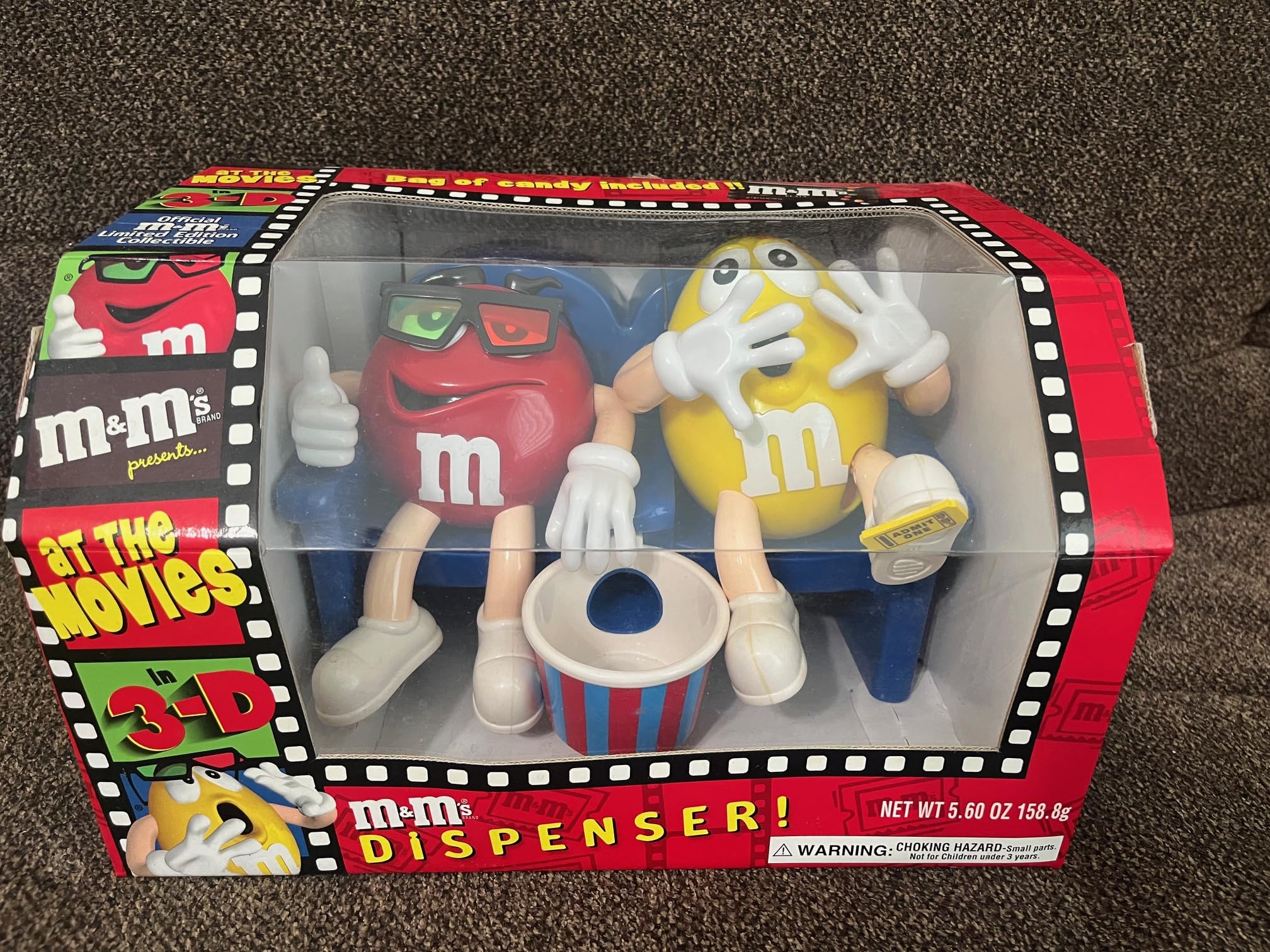 M&M's Candy Dispenser At the Movies with 3D Glasses Collectible