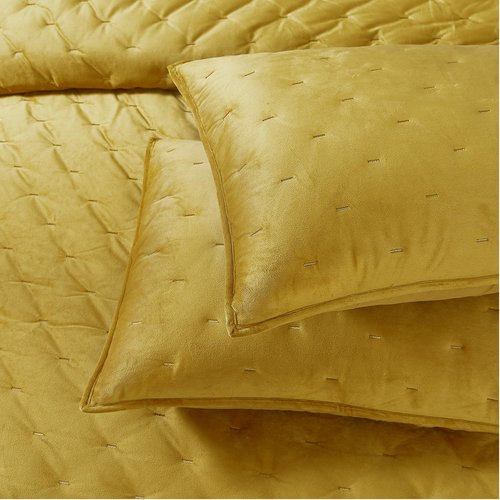 Lush Decor - Quilt Set, 3-Piece Cozy Velvet Bedding with Matching Shams, Embroidered Stitch Design (Haven Mineral Yellow, Full/Queen)