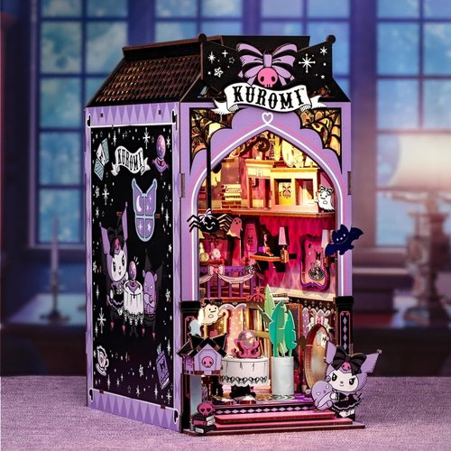 Hands Craft Kuromi Spooky House DIY Book Nook Kit - Official Sanrio Miniature Shelf Insert with Touch LED - 283-Piece 3D Puzzle for Adults & Teens