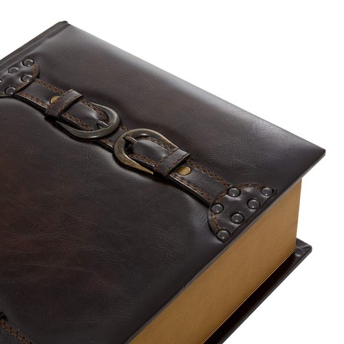 Deco 79 Wooden Decorative Box Faux Storage Book Book Shaped Boxes with Faux Leather Detailing, Set of 3 Decorative Keepsake Boxes 14", 11", 9"H, Brown