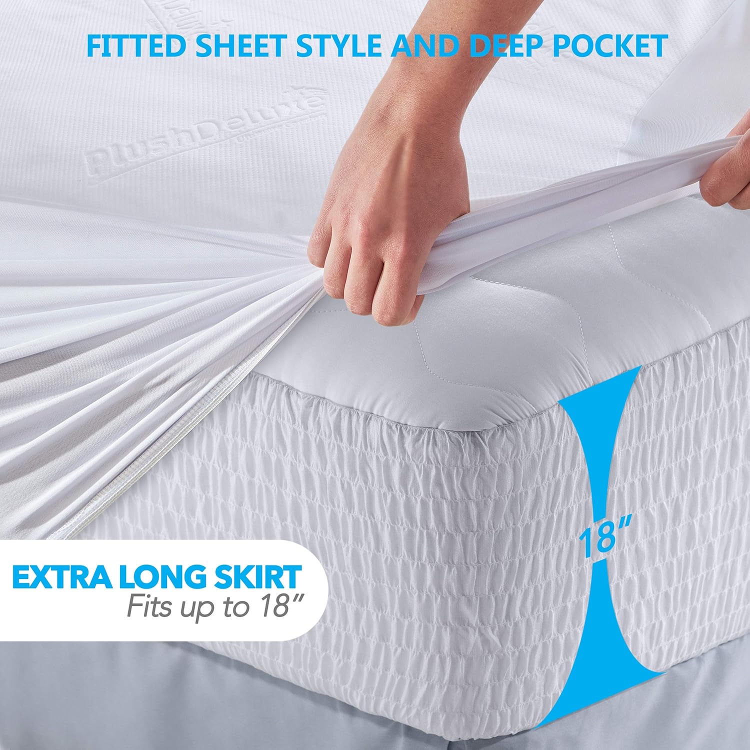 PlushDeluxe Premium Bamboo Mattress Protector - Waterproof, Ultra Soft & Noiseless Twin XL Cover - White
