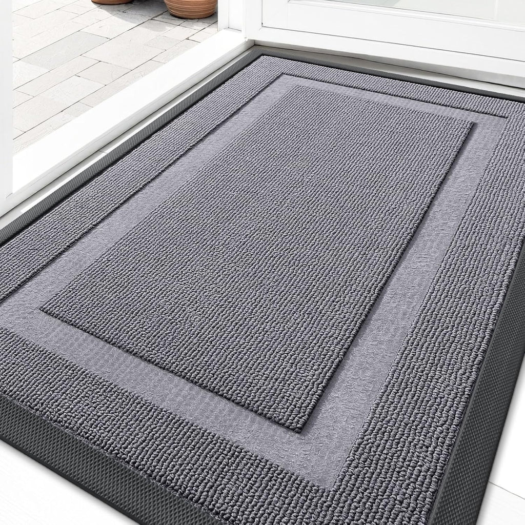 OLANLY Waterproof Front Door Mat - All-Season Natural Rubber Doormat | Easy Clean, Low Profile, 35x23, Classic Gray