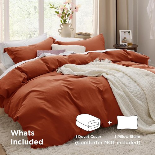 Bedsure Terracotta Duvet Cover Set - Extra Soft Twin/Twin XL Bedding with Zipper Closure & Pillow Sham