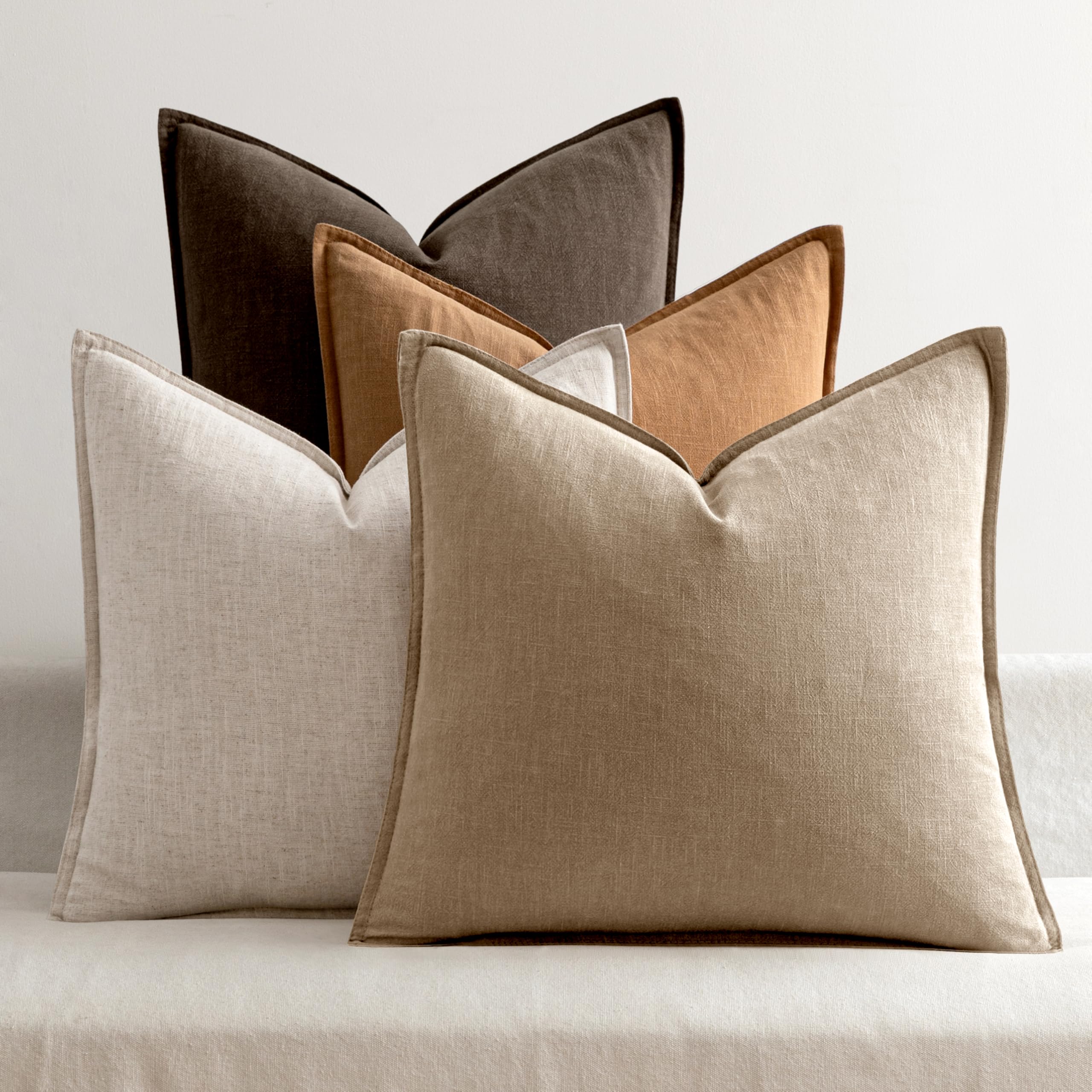 MIULEE Neutral Brown Linen Pillow Covers Pack of 4 Decorative Natural Fall Throw Pillow Covers Soft Accent Boho Farmhouse Couch Pillowcases Modern Spring Decor for Living Room Bed Sofa 18x18 Inch