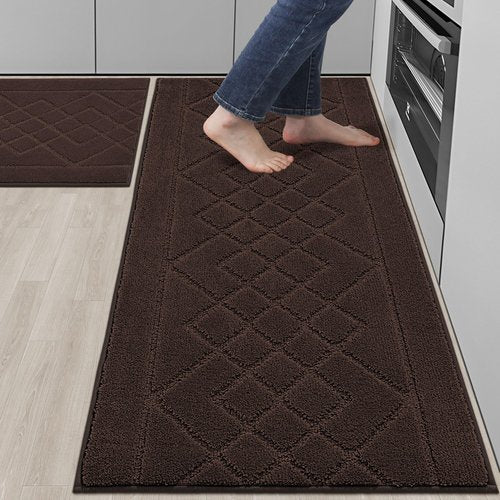 BEQHAUSE Kitchen Mats for Floor 2PCS, Kitchen Rugs Non-Slip Washable, Kitchen Runner Rug Absorbent and Stain Resistant, Floor Mat for Kitchen, Laundry & Sink, 24"x36"+24"x60", Brown