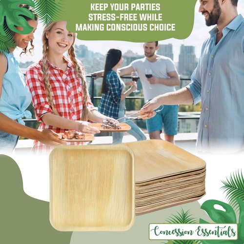 6 Inch Square Palm Leaf Dessert Plates -Bamboo Plates for Appetizers - Compostable and Eco-Friendly- Pack of 100ct