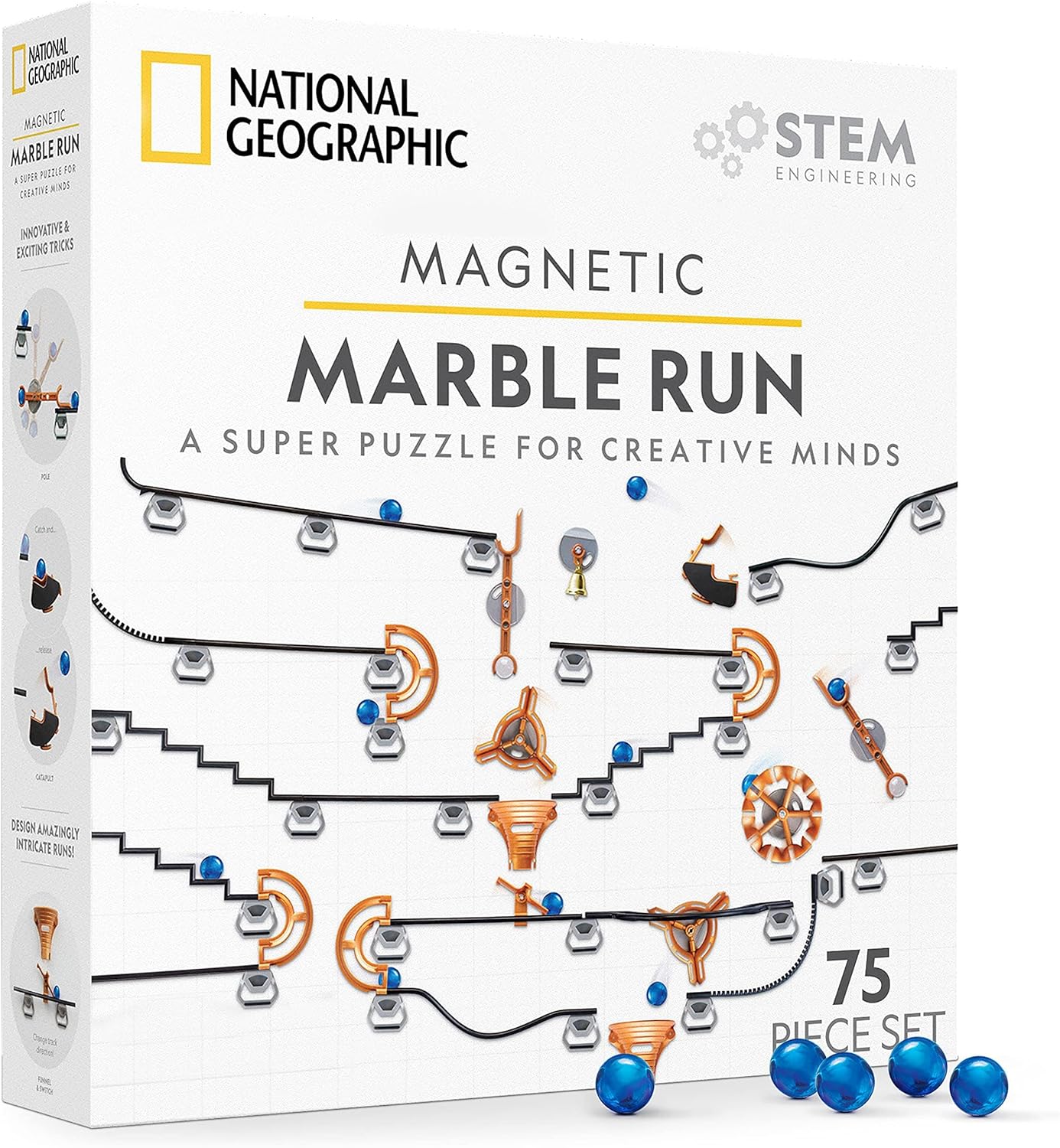 National Geographic Magnetic Marble Run - 75-Piece STEM Building Set for Kids & Adults | Create Fun Marble Mazes