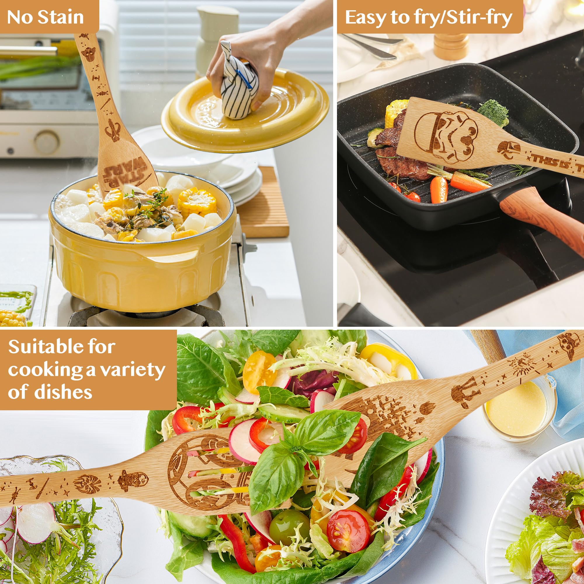 Star Gifts for Women,Home Decor,Kitchen Utensils Set,Wooden Cooking Spoons with Apron Oven Mitt Potholder for Fans,Best Birthday Wedding and Housewarming Christmas Presents 9 pcs