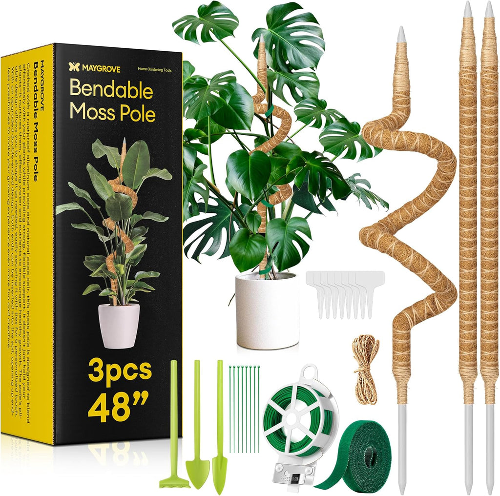 Maygrove 48” Bendable Moss Pole - 3-Pack Plant Support for Monstera & Climbing Indoor Plants