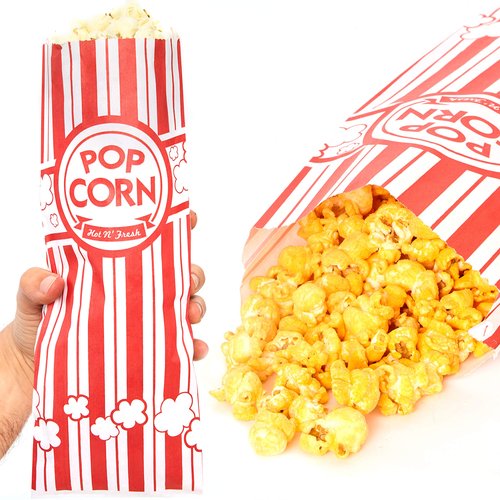 Leak-proof, Grease Resistant Popcorn Bags 1000 Pack. Tear Resistant, Single Serving 2oz Paper Sleeves in Nostalgic Red/White Design. Great Movie Theme Party Supplies, Retro Carnivals & Fundraisers