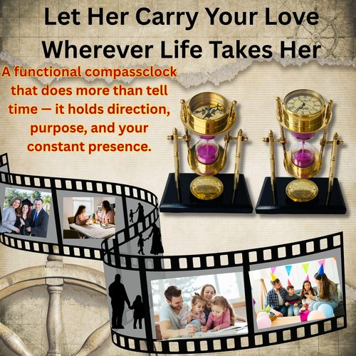 My Precious Girl Gift for her - Brass SandTimer ClockCompass Engraved Quote | Handmade Inspirational Gift for Women & Girls - Shiny Brass Table Top Desk Decor