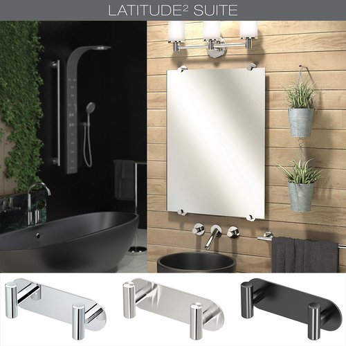 Gatco 1295 Latitude II 2 Hook Double Robe Hook, Wall Mounted Hook for Bathroom Towels & Robes, 6.5 Inch W, Satin Nickel, Premium Brass