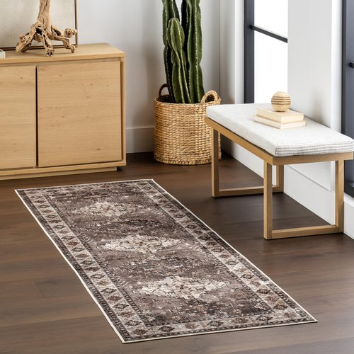 nuLOOM 2'6" x 8' Machine Washable Area Rug with Waterproof Spill Proof Surface, Non Slip Backing and Stain Resistant for Living Room, Bedroom, Kitchen, Dining Room, Blessing Dark Brown