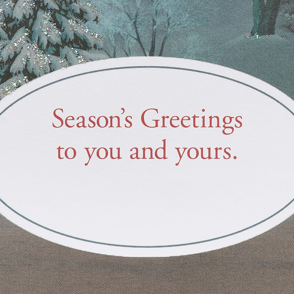 American Greetings 3D Holiday Card - Magic Moments Rustic Cottage in Winter Pine Forest
