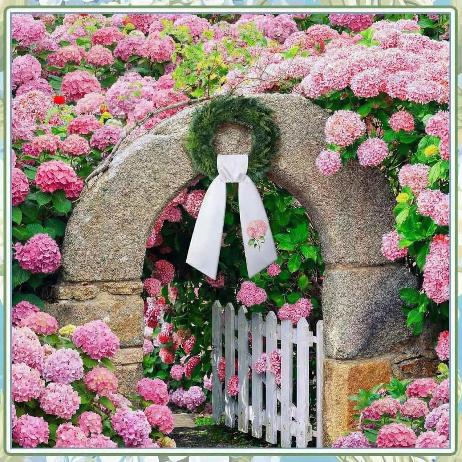 VitalCozy Pink Hydrangea Wreath - Elegant Satin Sash for Front Door Decor | Perfect for Indoor/Outdoor Use