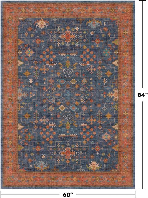 Hazo Haus Navy Blue Area Rug - Machine Washable 5x7 Living Room Rug with Non-Slip Backing & Stain Resistance