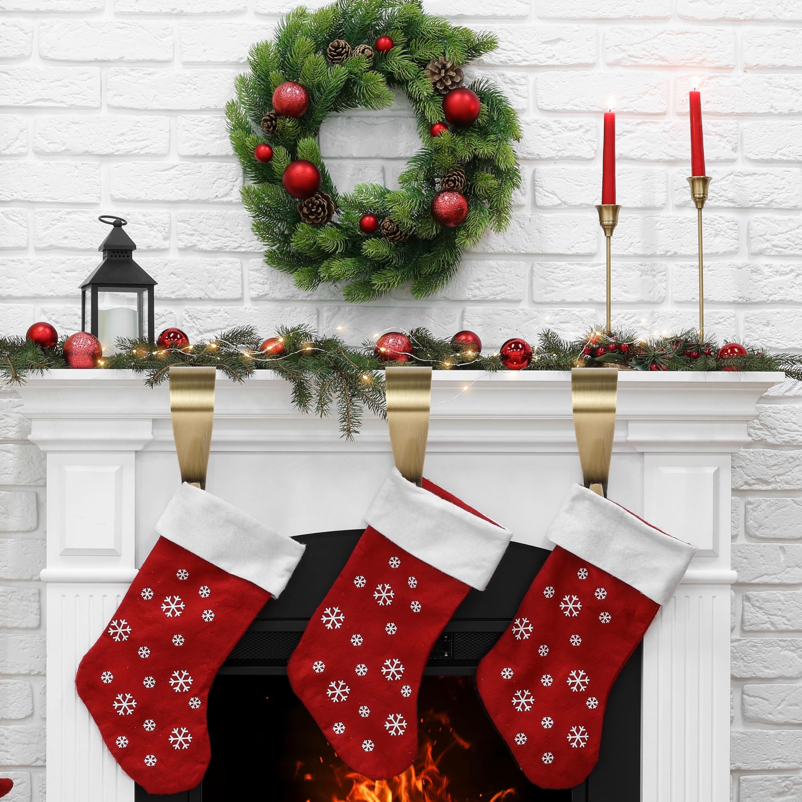 Palonu Christmas Stocking Holders Mantel Stcoking Hangers Metal Hanging Hooks Ornament Hooks Fireplace Hanger Grip for Christmas Decorations (4, Bronze)