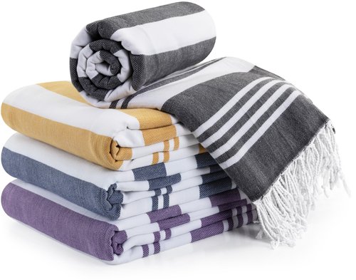 Utopia Towels - 4 Pack Turkish Beach Towel (40 x 72 Inches) - 100% Cotton Oversized Sand Free Quick-Dry Turkish Towel, Prewashed for Soft Feel, Large Peshtemal Towel (Grey, Navy, Purple, Buff)