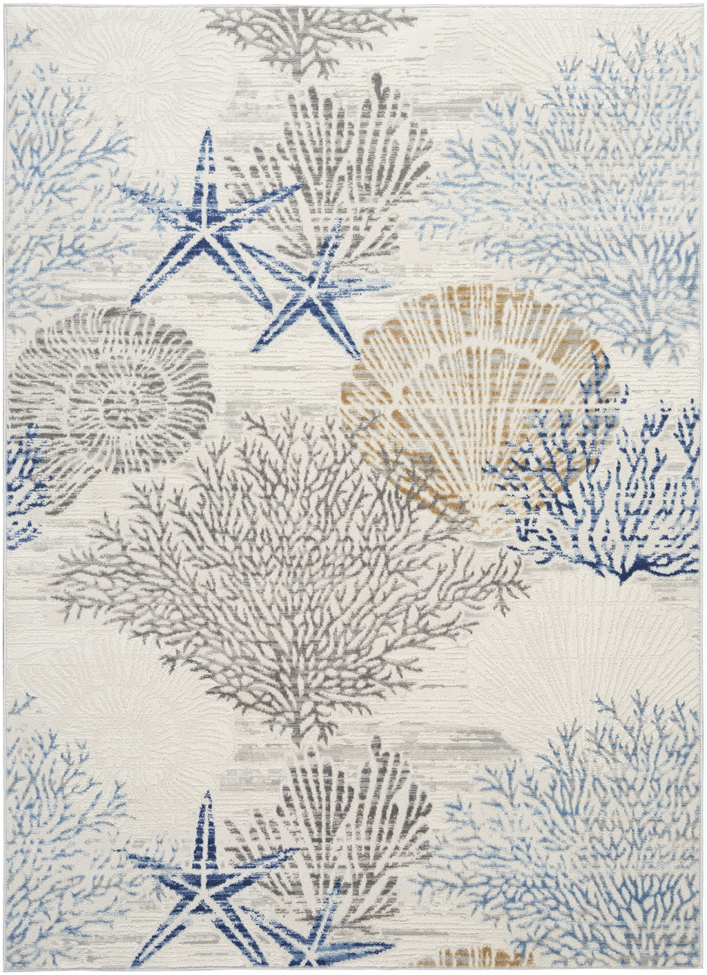 Nourison Home Pompeii Ivory Grey Blue 4' x 6' Area Rug - Easy Clean, Non Shedding, Bed Room, Living Room, Dining Room, Kitchen (4' x 6')
