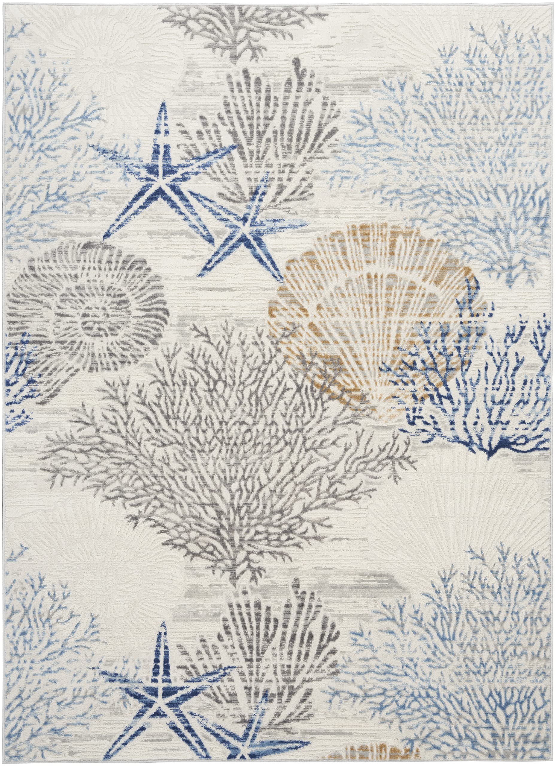 Nourison Home Pompeii Ivory Grey Blue 4' x 6' Area Rug - Easy Clean, Non Shedding, Bed Room, Living Room, Dining Room, Kitchen (4' x 6')